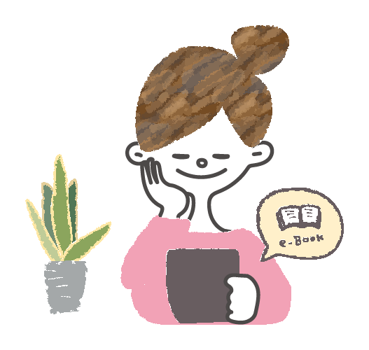 電子書籍を読む女の人のイラスト