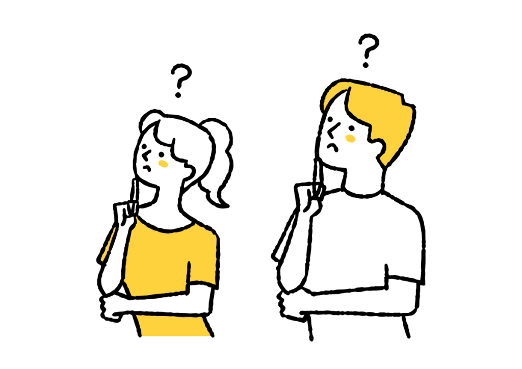 考える男の人と女の人のイラスト