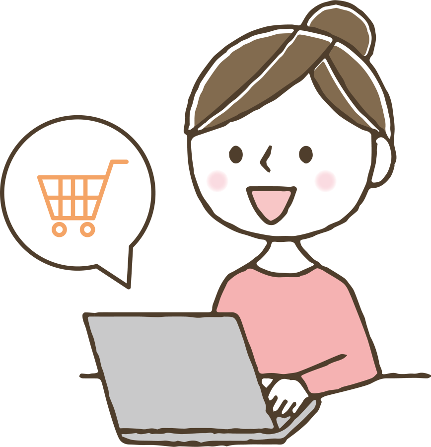 ネットショピングをする女の人のイラスト