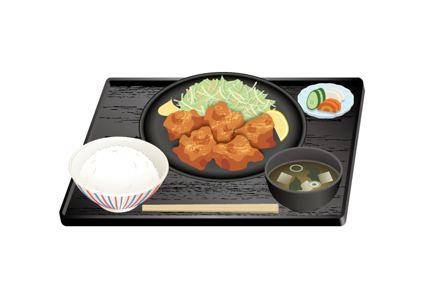 唐揚げ定食のイラスト