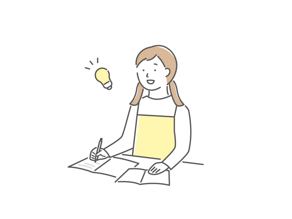 ノートに書く女の人のイラスト