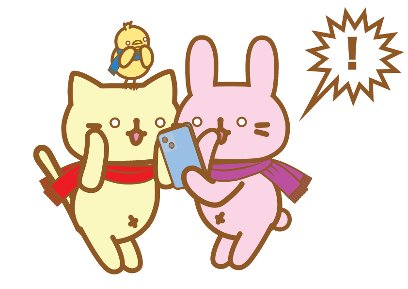 驚くネコとうさぎのイラスト