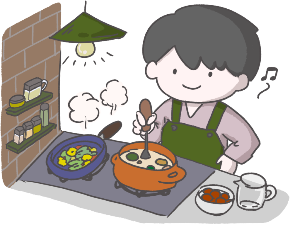 料理する男の人のイラスト