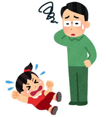 子供が泣いて困る男の人のイラスト