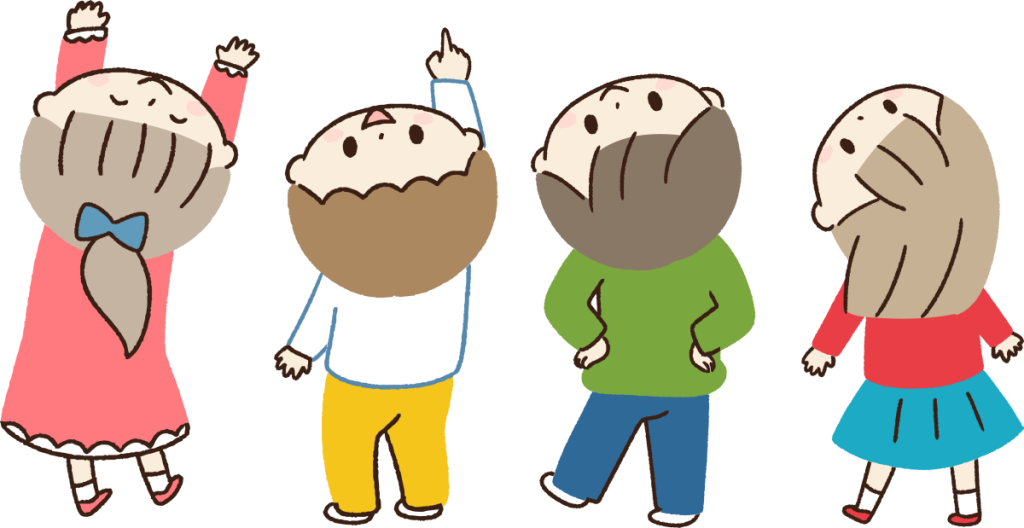 上を見上げる子どもたちのイラスト